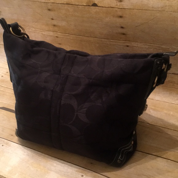 Coach Leather & Fabric Slouch Purse (Black) - Picture 3 of 7